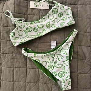 Dlsym Green and White Fruit Print Bikini